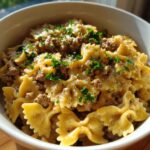 creamy parmesan garlic beef bowtie pasta recipe