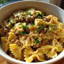 Creamy Parmesan Garlic Beef Bowtie Pasta Recipe to Savor