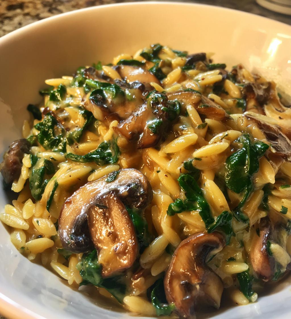creamy spinach and mushroom orzo