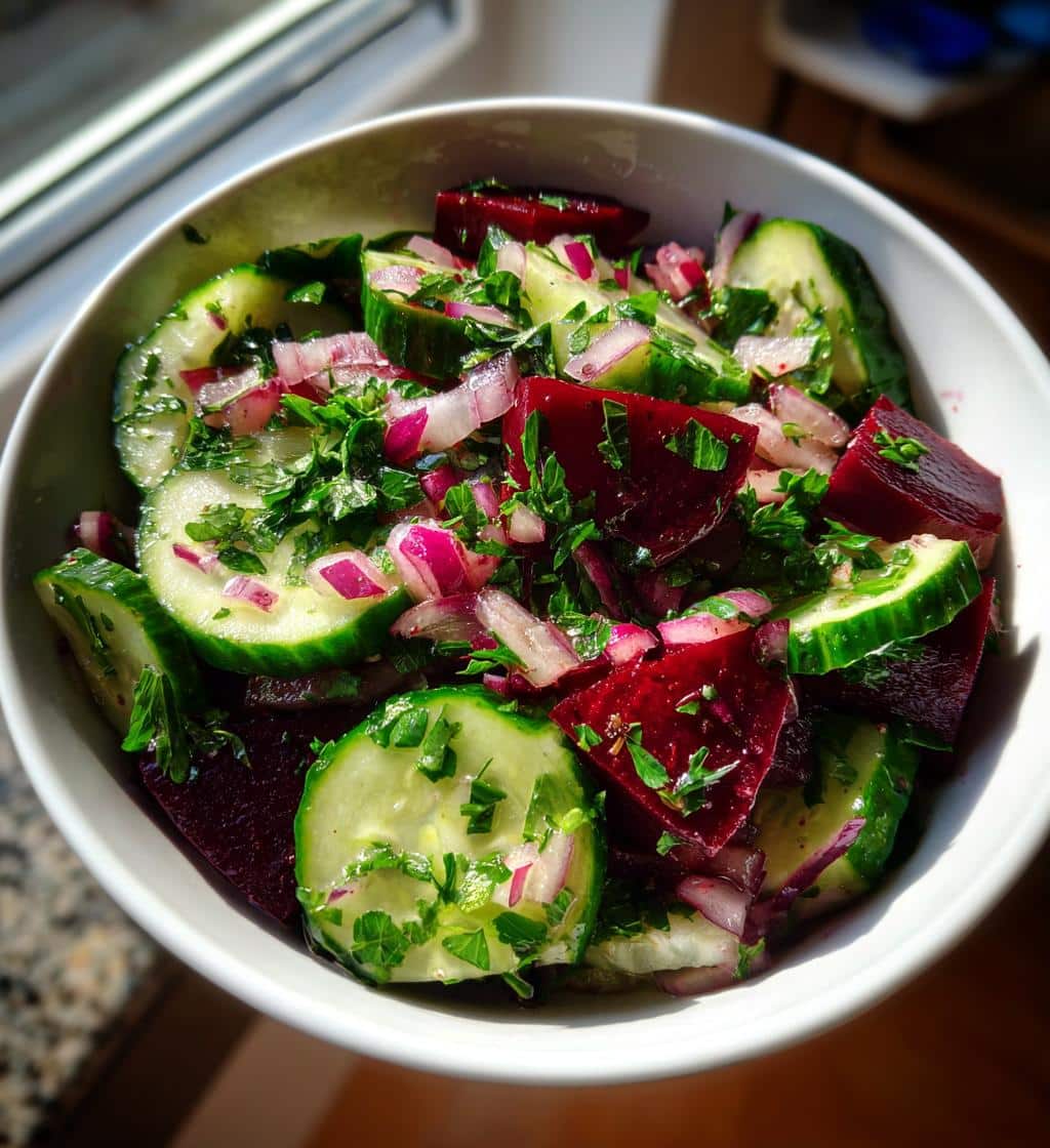 crisp cucumber and beetroot salad recipe - detail 1
