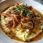 crockpot shredded chicken gravy over mashed potatoes