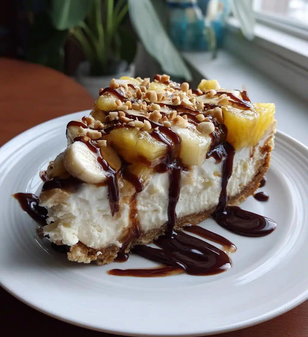 delightful no bake banana split cheesecake - detail 1
