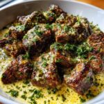 garlic butter steak bites with parmesan cream sauce
