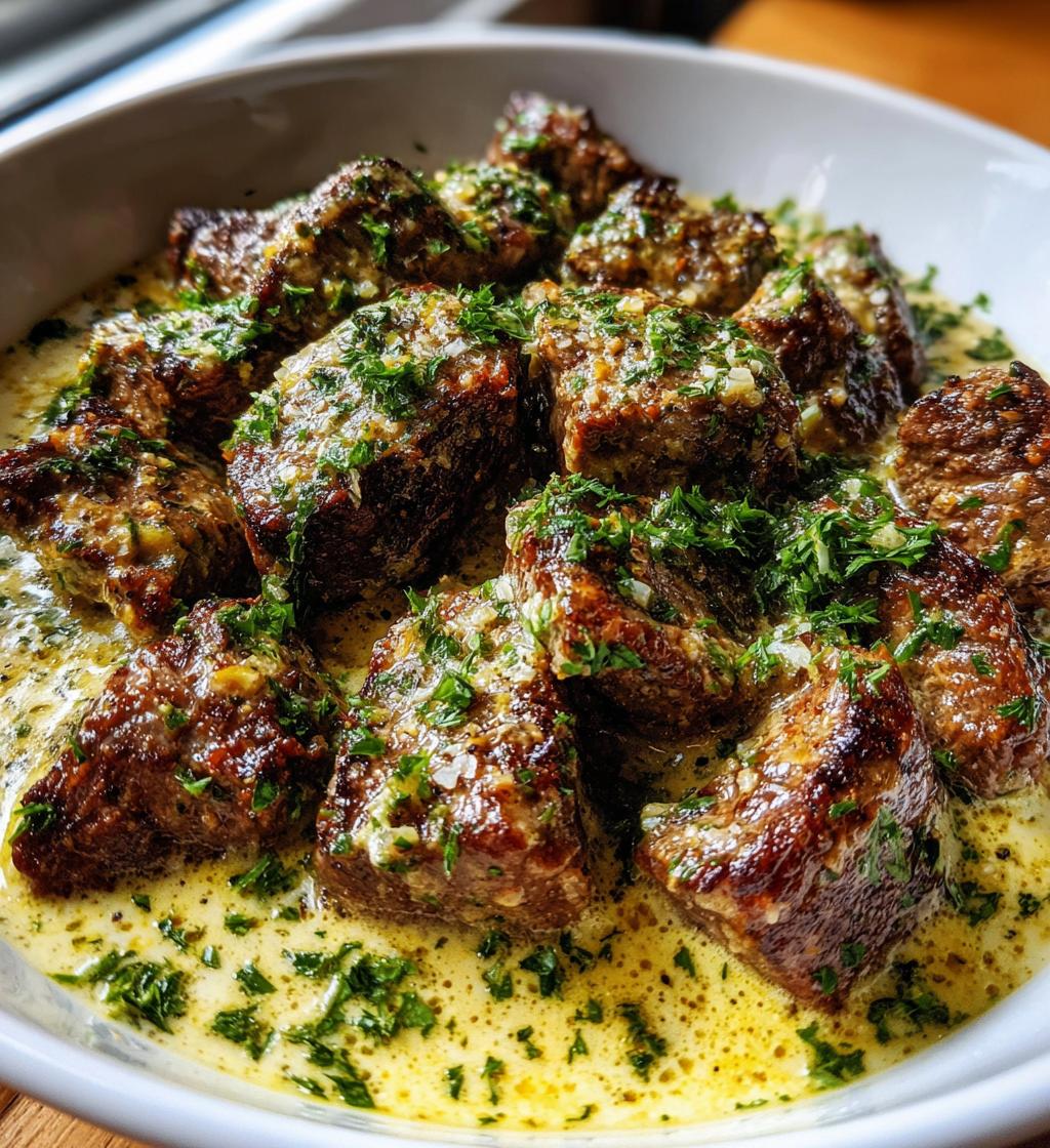 garlic butter steak bites with parmesan cream sauce