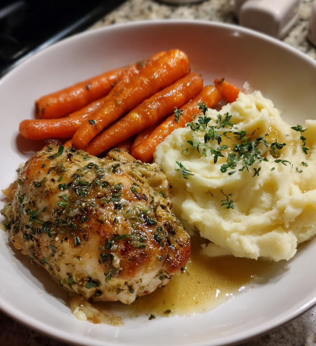 garlic herb chicken mashed potatoes glazed carrots - detail 1