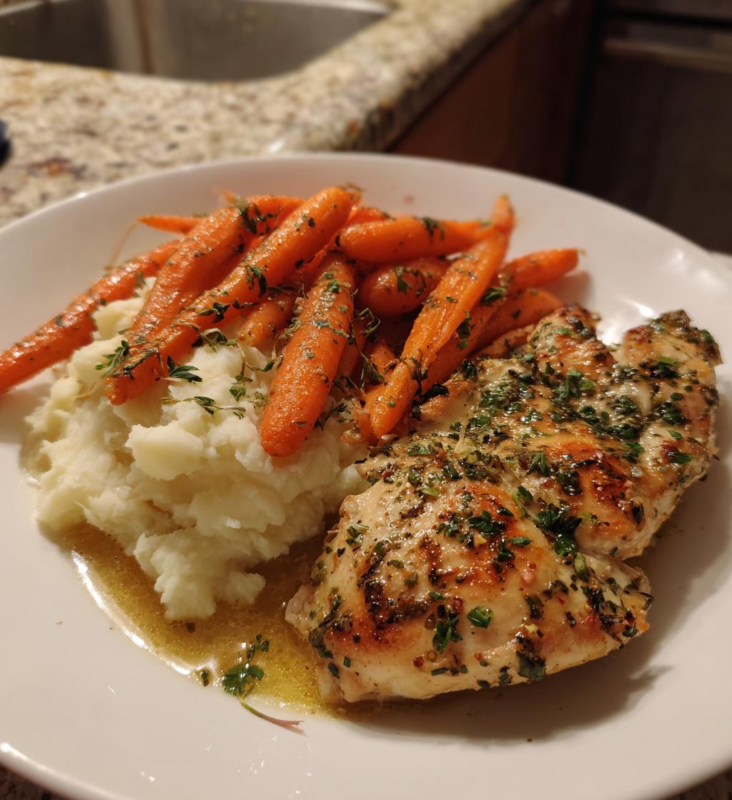 garlic herb chicken mashed potatoes glazed carrots