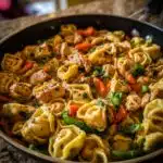 garlic parmesan tortellini with chicken veggies