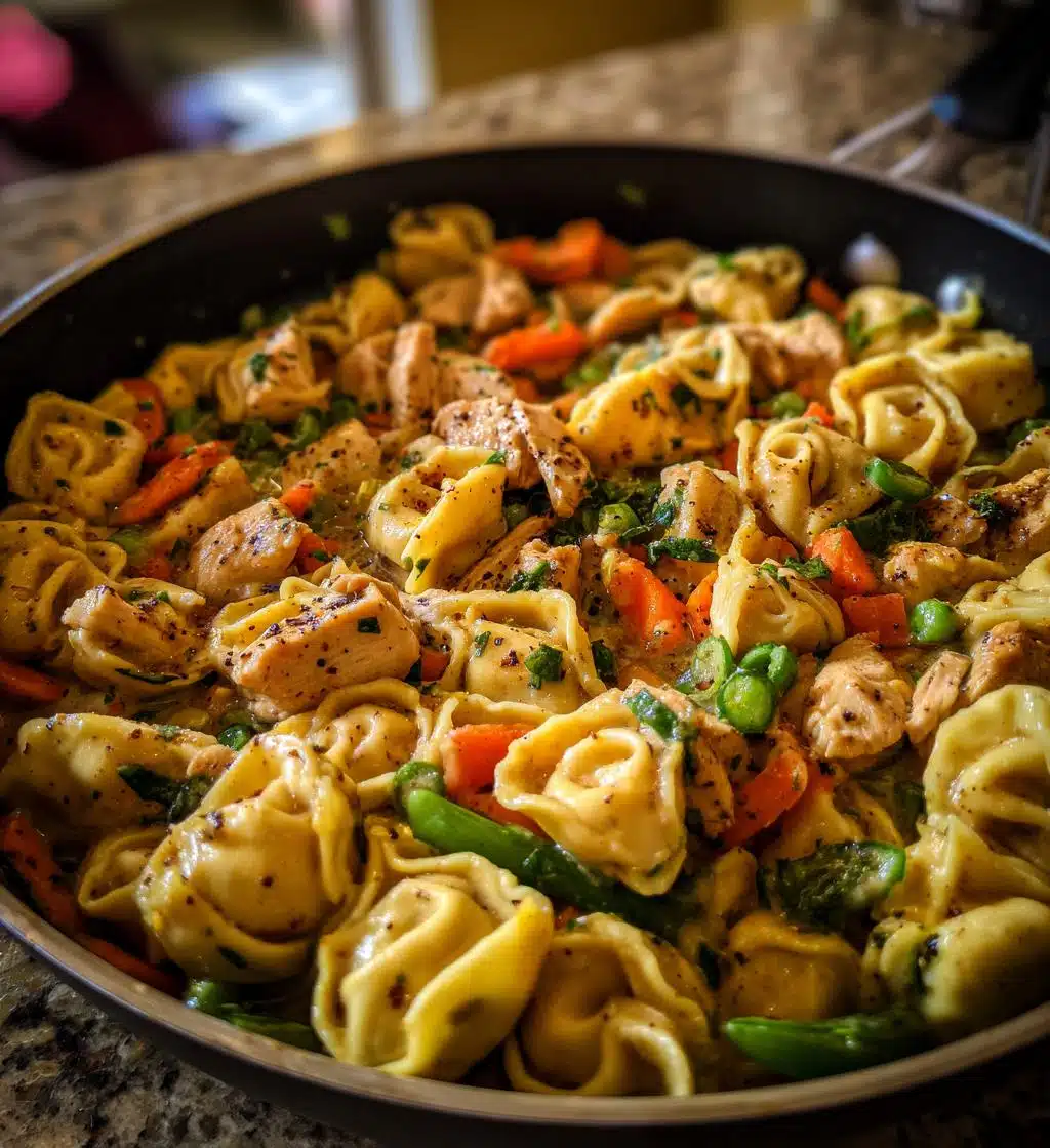 garlic parmesan tortellini with chicken veggies