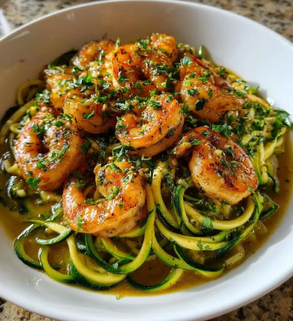 garlic shrimp bowl with zucchini noodles lemon butter sauce