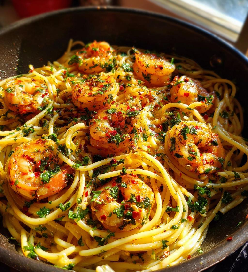 garlic shrimp pasta - detail 1