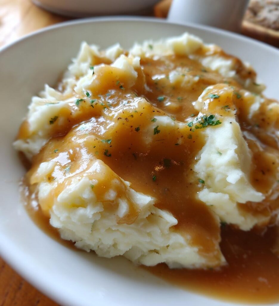gravy over mashed potatoes