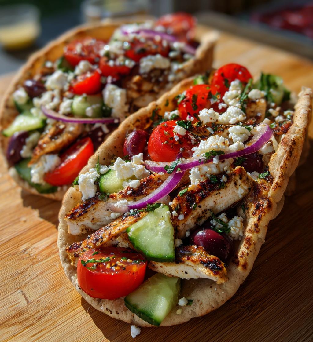 greek salad pita pockets with grilled chicken - detail 1