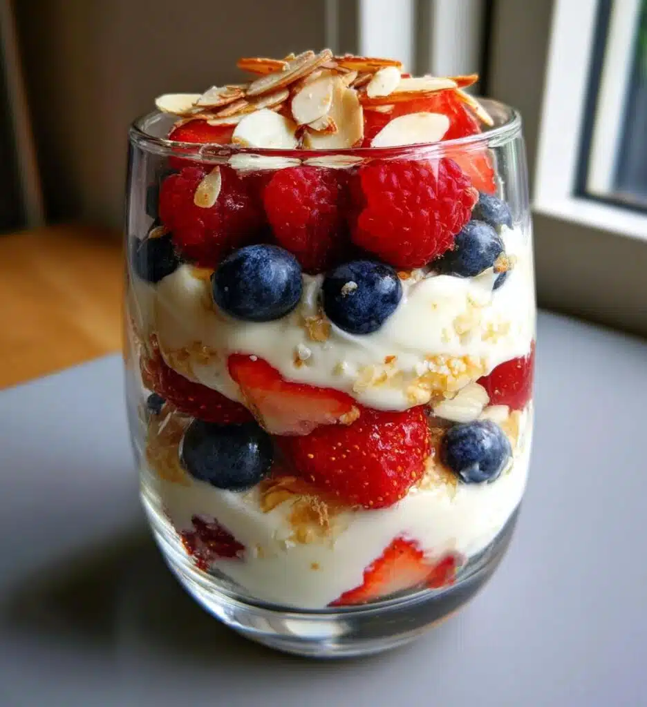 greek yogurt parfait with berries and almonds