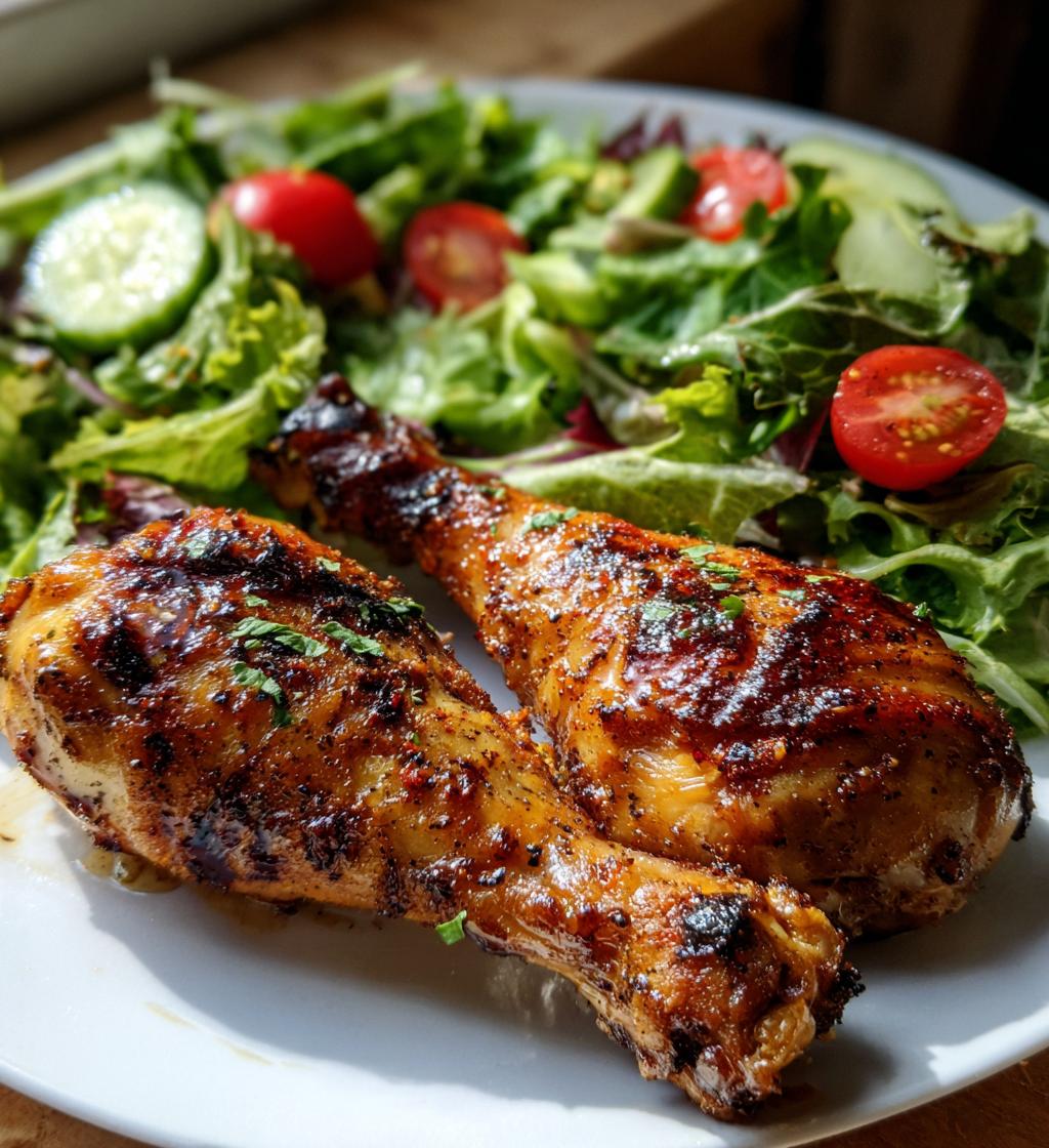 grilled chicken drumsticks with fresh salad