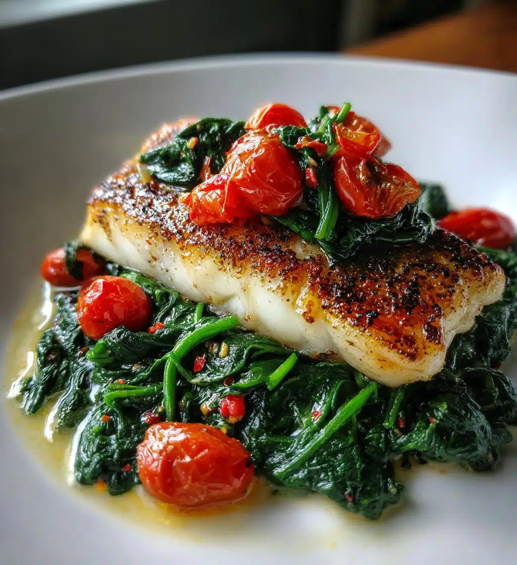 grilled cod with spinach and tomatoes - detail 1