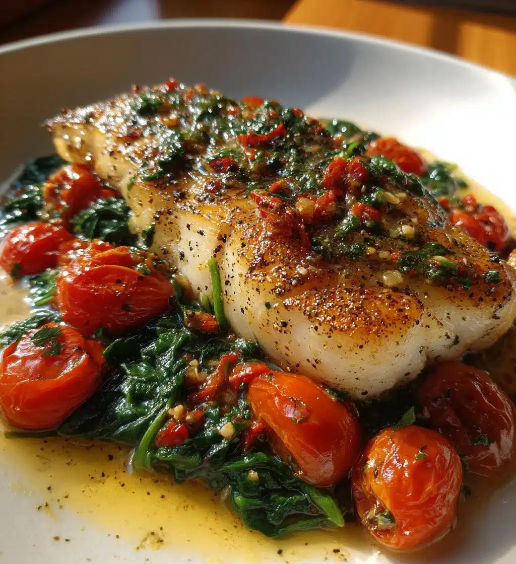grilled cod with spinach and tomatoes recipes - detail 1