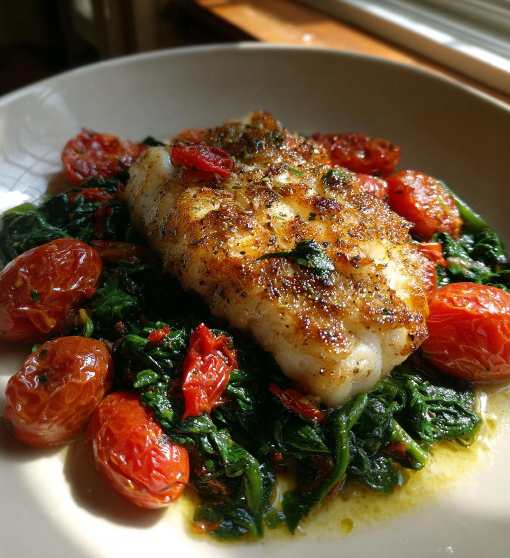 grilled cod with spinach and tomatoes recipes