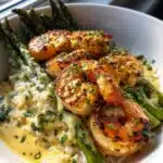 grilled shrimp bowl with asparagus creamy garlic sauce