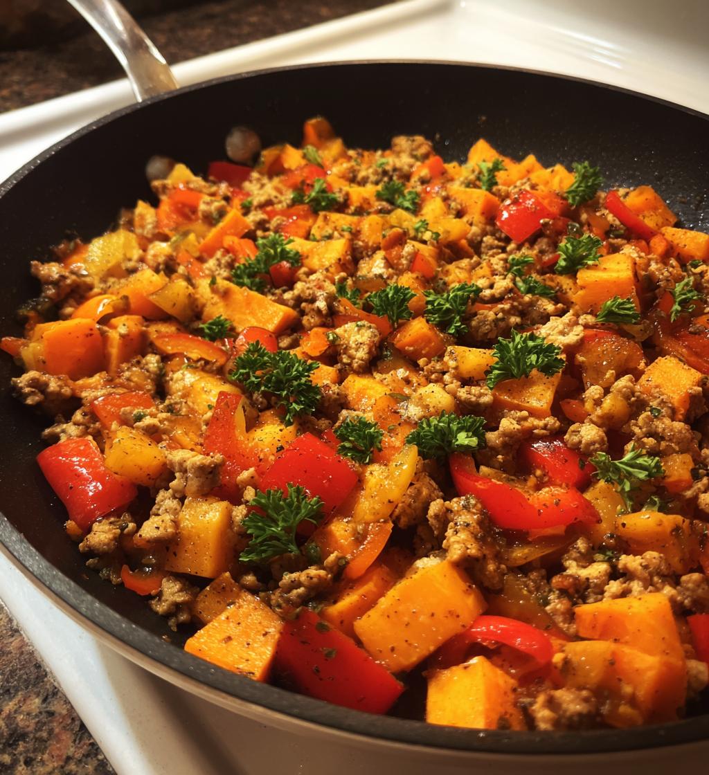 ground turkey and sweet potato skillet delight