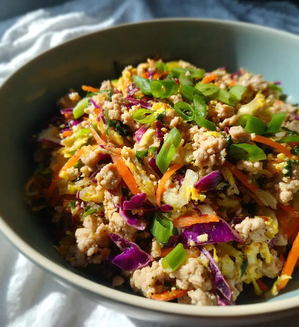 healthy egg roll in a bowl with chicken - detail 1