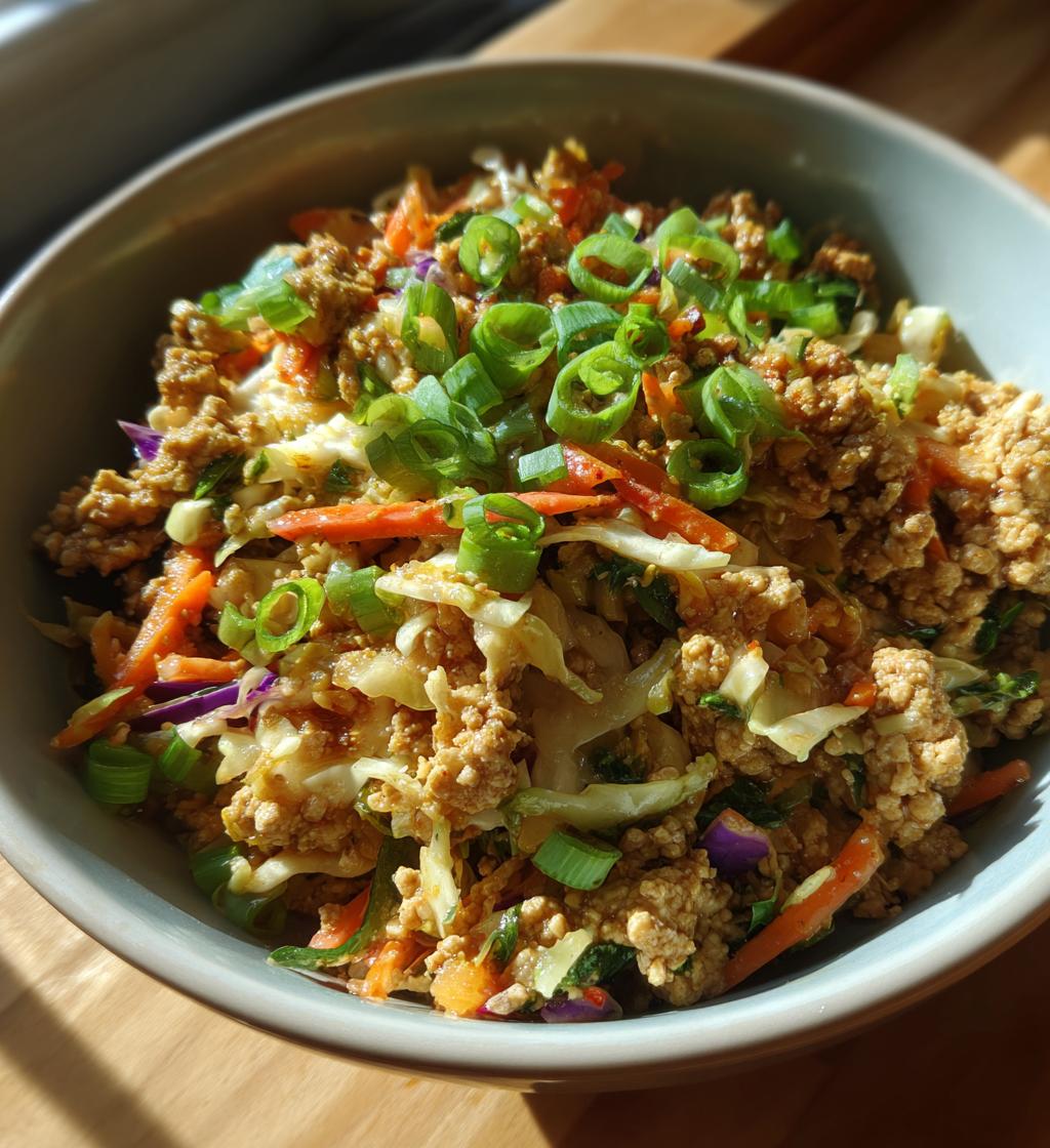healthy egg roll in a bowl with chicken