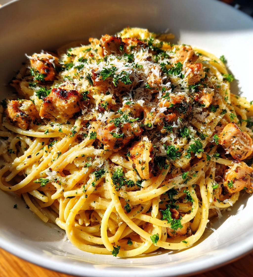 healthy garlic parmesan chicken pasta - detail 1