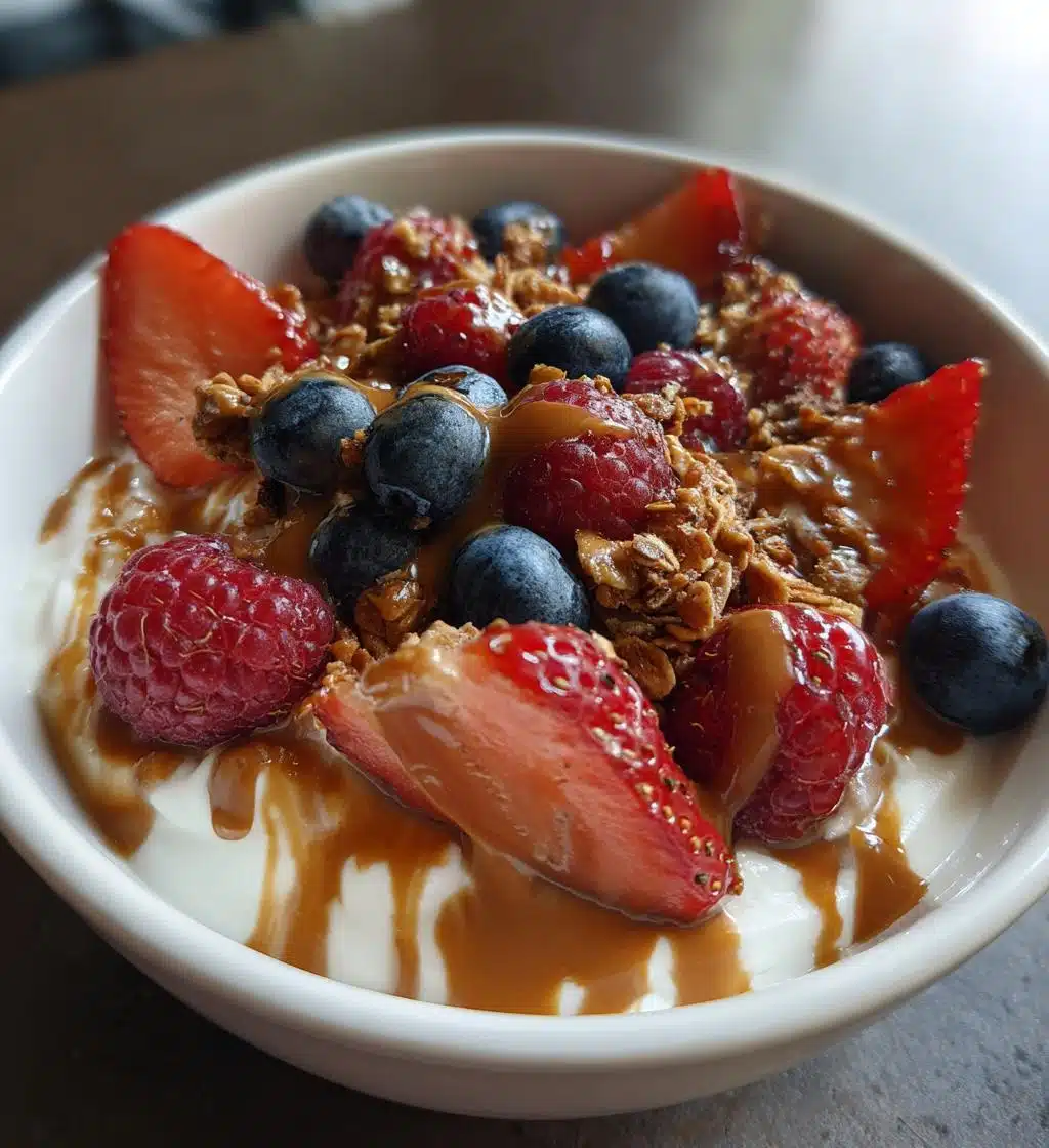 healthy greek yogurt bowl berry nut butter - detail 1