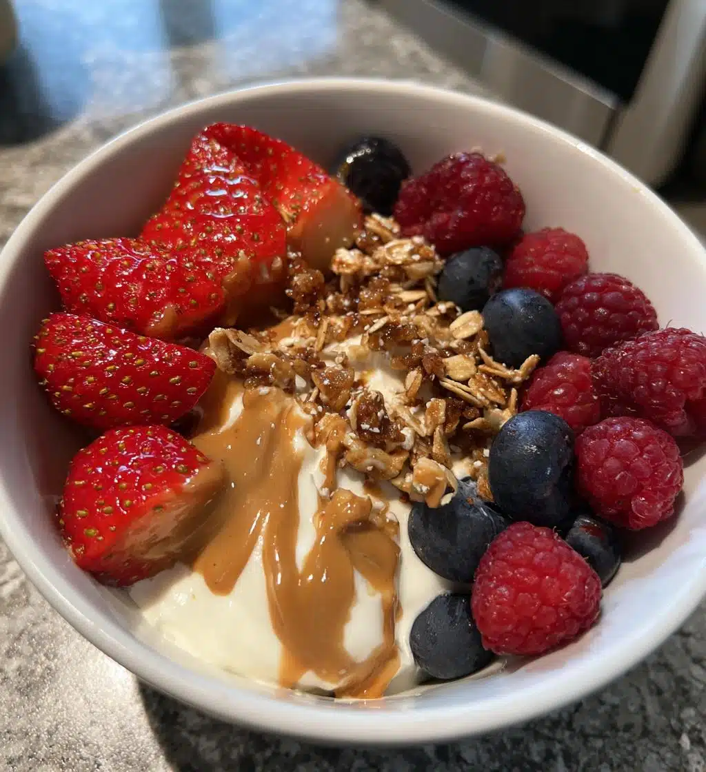 healthy greek yogurt bowl berry nut butter