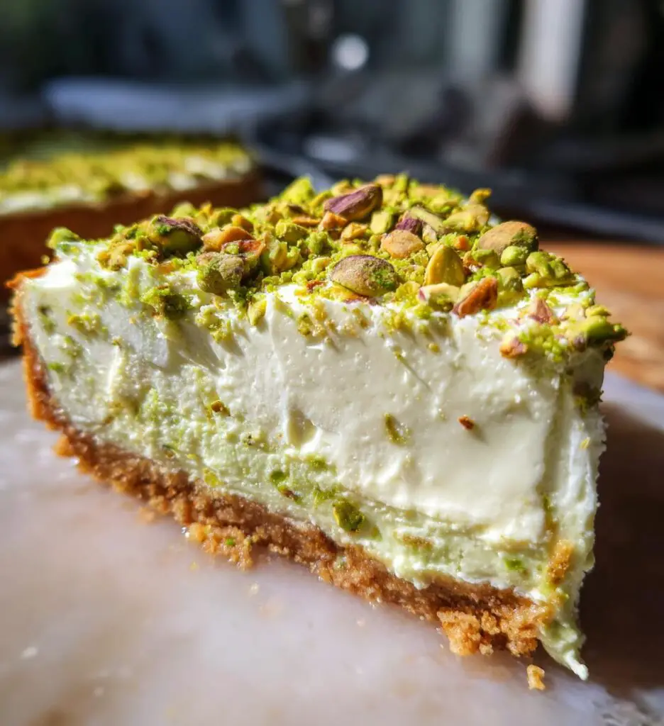 heavenly pistachio white chocolate cheesecake