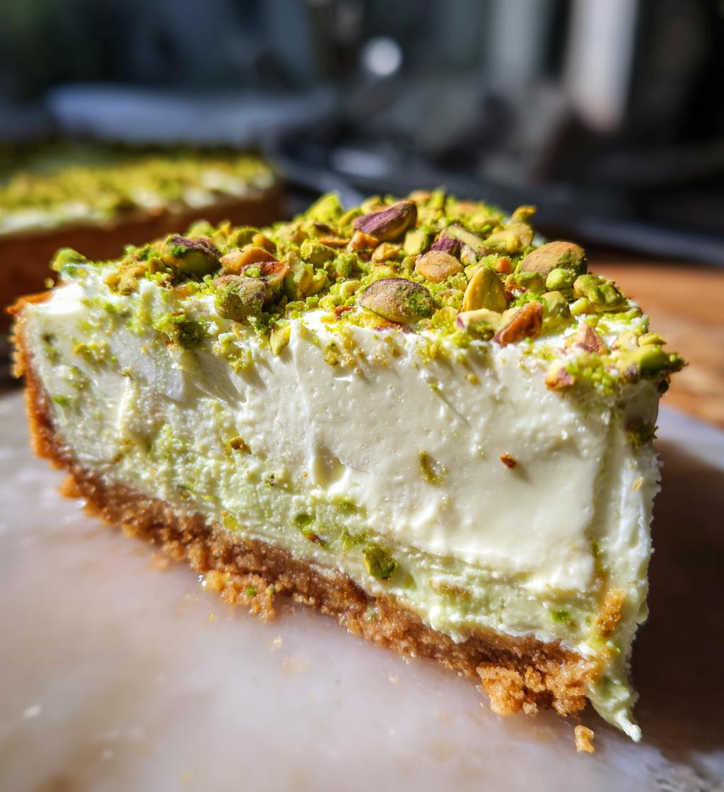 heavenly pistachio white chocolate cheesecake