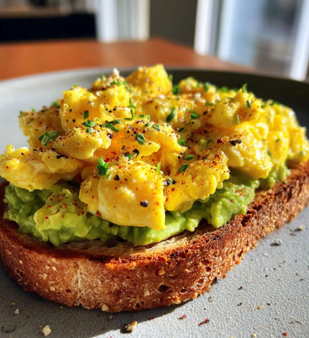 high protein scrambled eggs avocado toast - detail 1