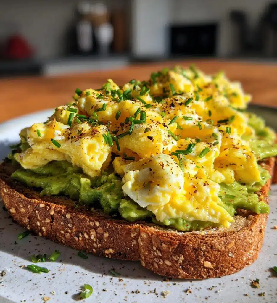 high protein scrambled eggs avocado toast