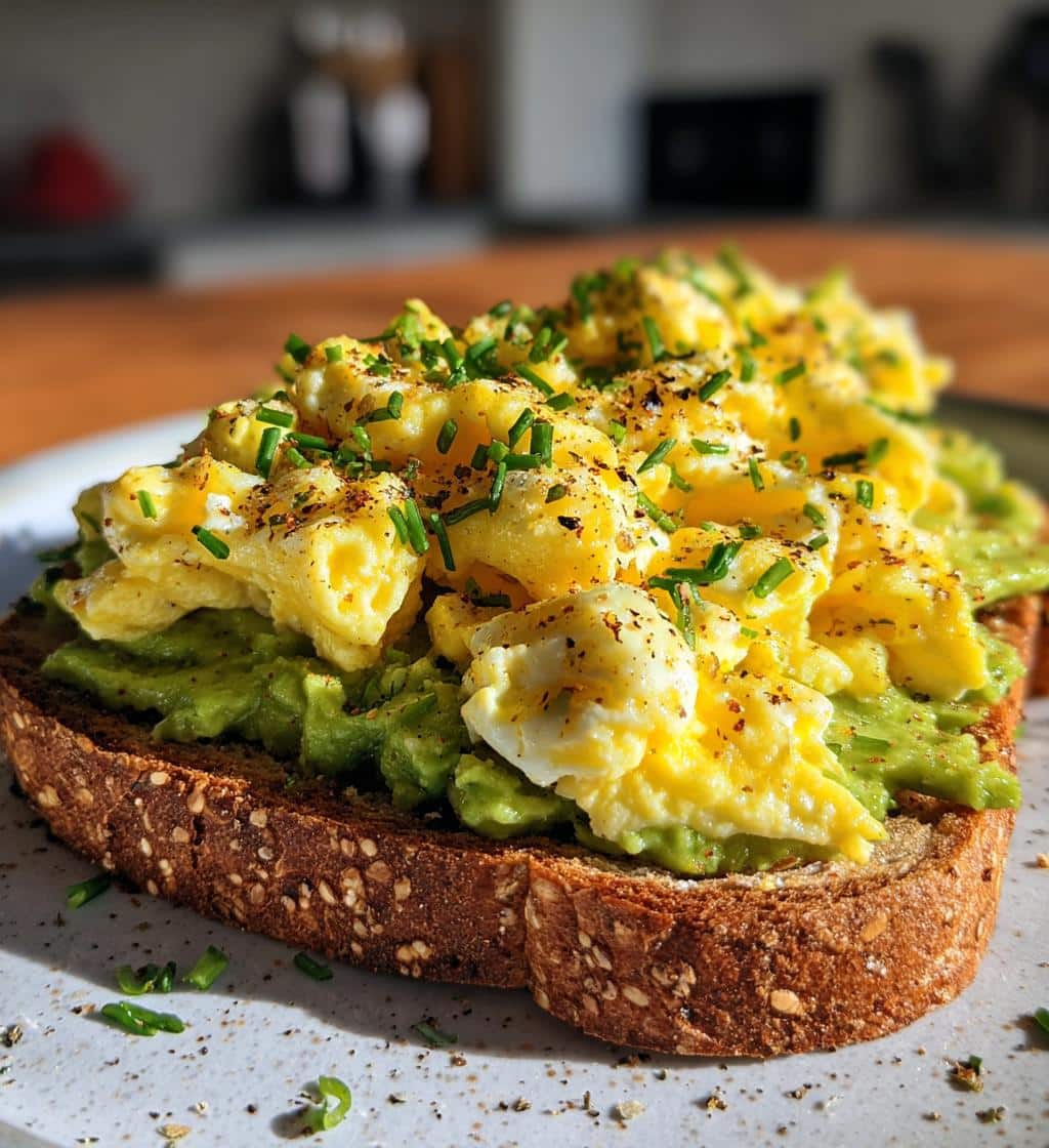 high protein scrambled eggs avocado toast