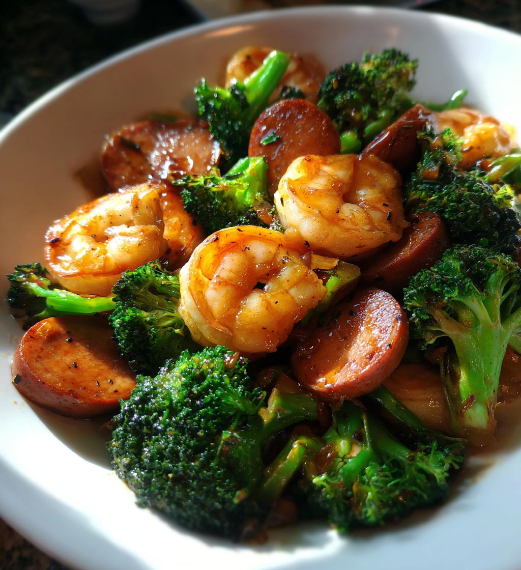 honey garlic shrimp sausage broccoli recipe - detail 1