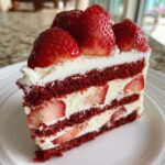 indulgent red velvet strawberry cheesecake