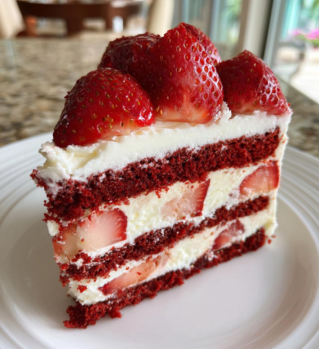 indulgent red velvet strawberry cheesecake