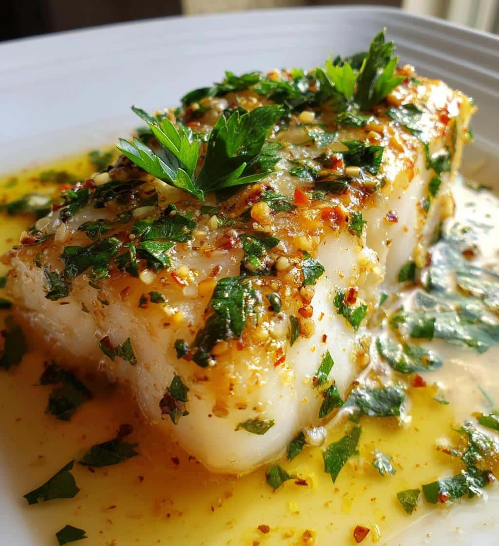 lemon garlic butter baked cod - detail 1