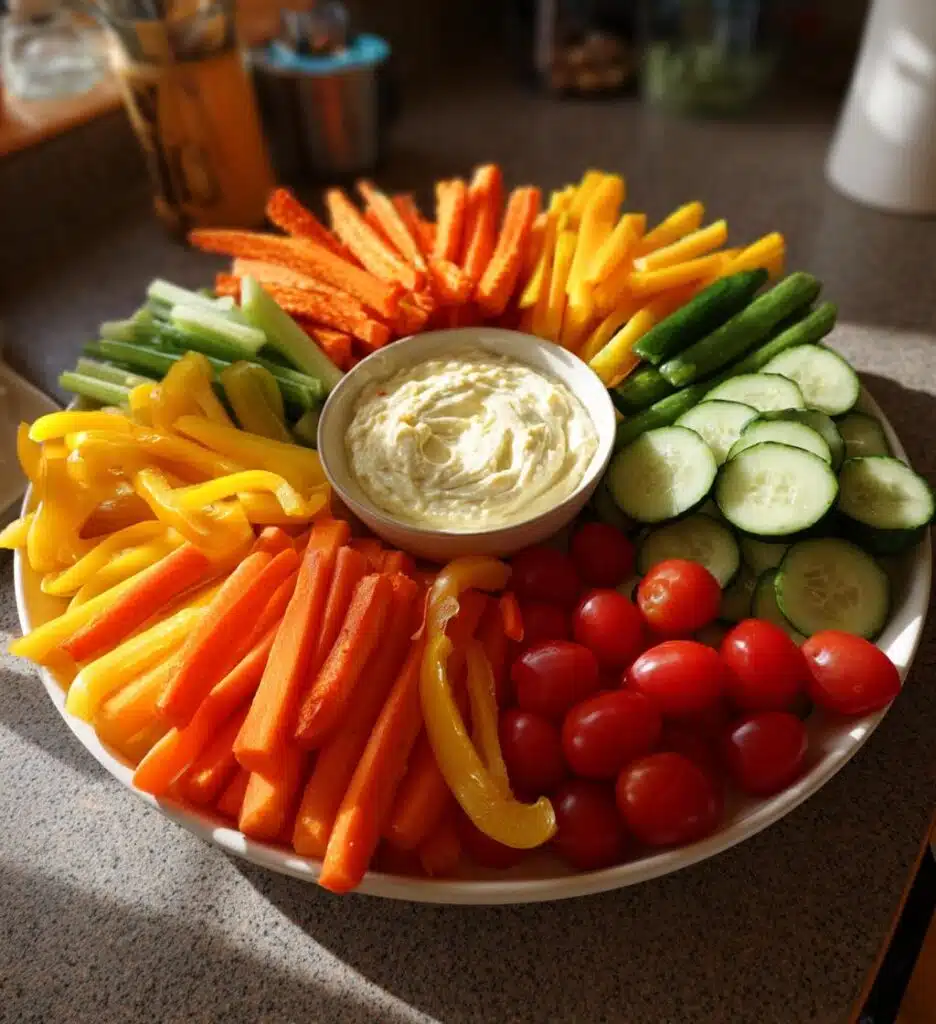 leprechaun veggie tray with cream cheese garlic mayo dip st pattys day appetizer