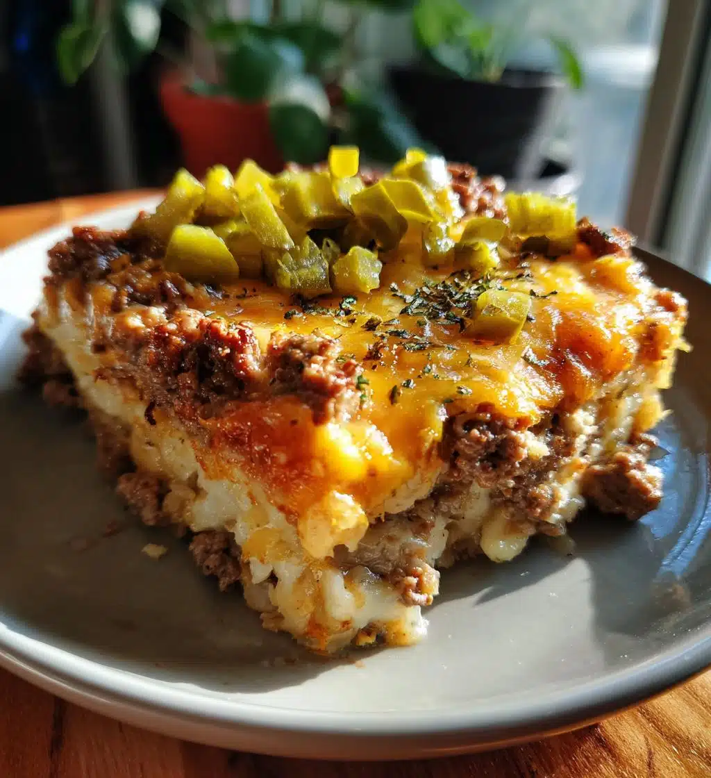 loaded cowboy cheeseburger casserole - detail 1