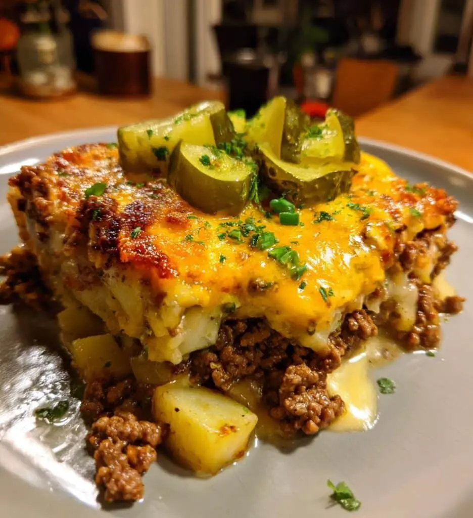 loaded cowboy cheeseburger casserole
