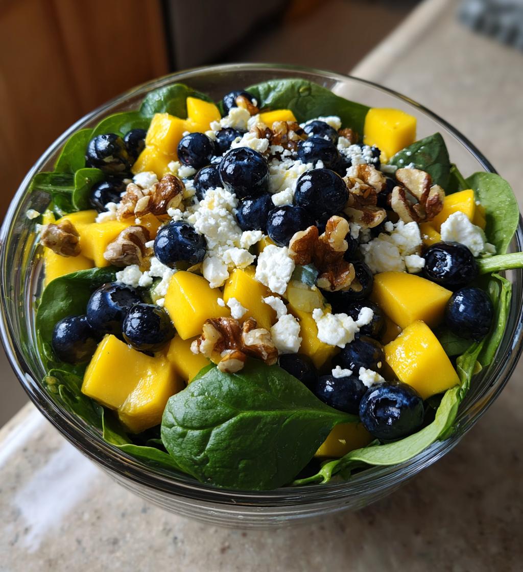 mango salad with spinach and blueberries - detail 1