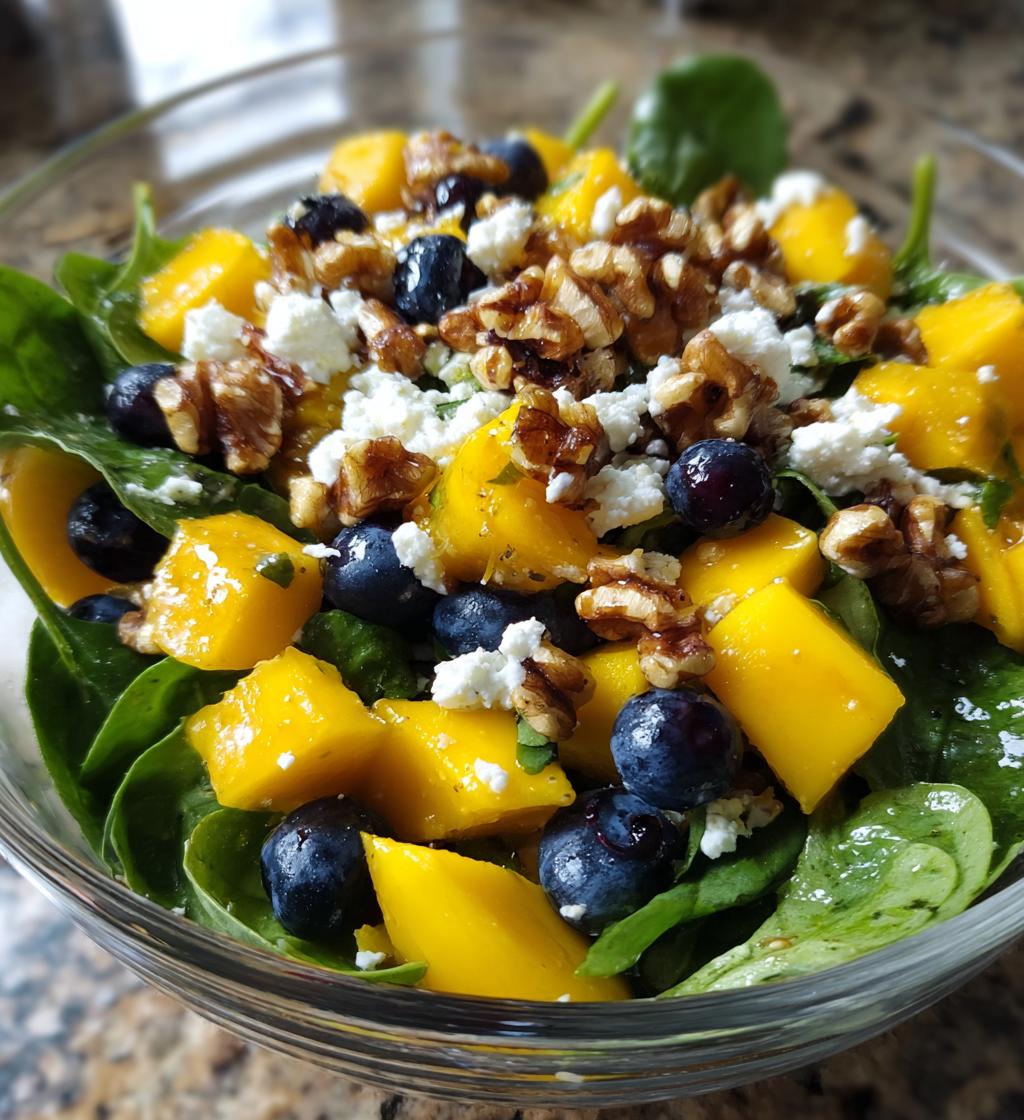 mango salad with spinach and blueberries