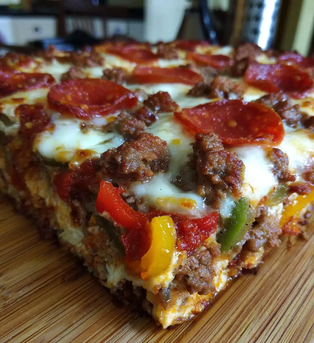 meat lovers pizza casserole - detail 1