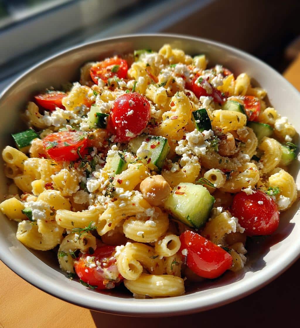 mediterranean chickpea pasta salad - detail 1