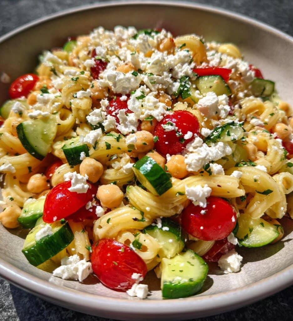 mediterranean chickpea pasta salad