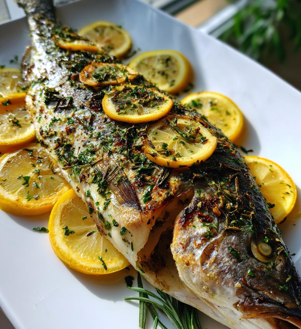 mediterranean herb and lemon baked branzino