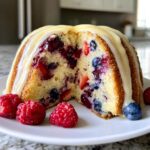 mixed berry bundt cake with lemon glaze