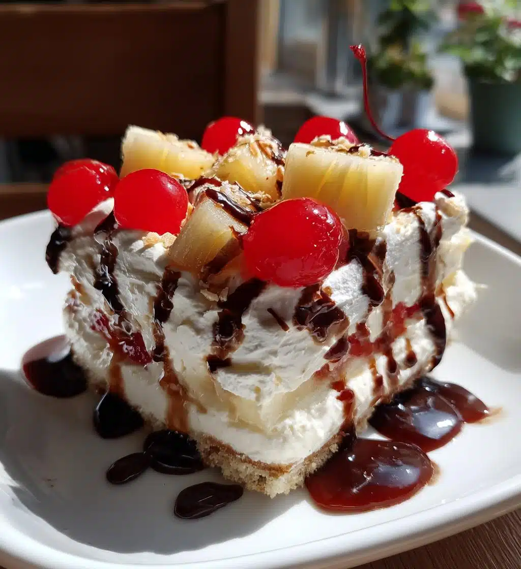 no bake banana split cake - detail 1