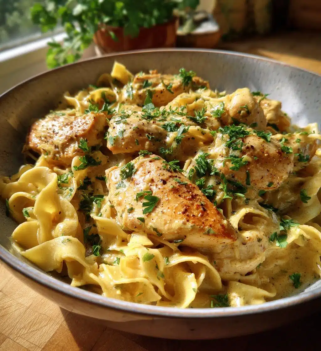 one pan creamy garlic butter chicken with egg noodles - detail 1