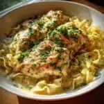 one pan creamy garlic butter chicken with egg noodles